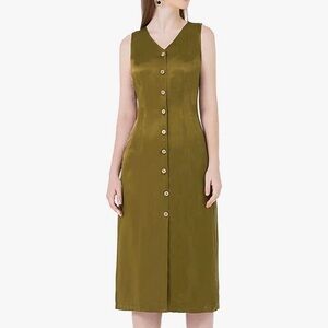 Lamer Elegant Classy Sleeveless V-Neck Button Front Midi Dress Women S NWT